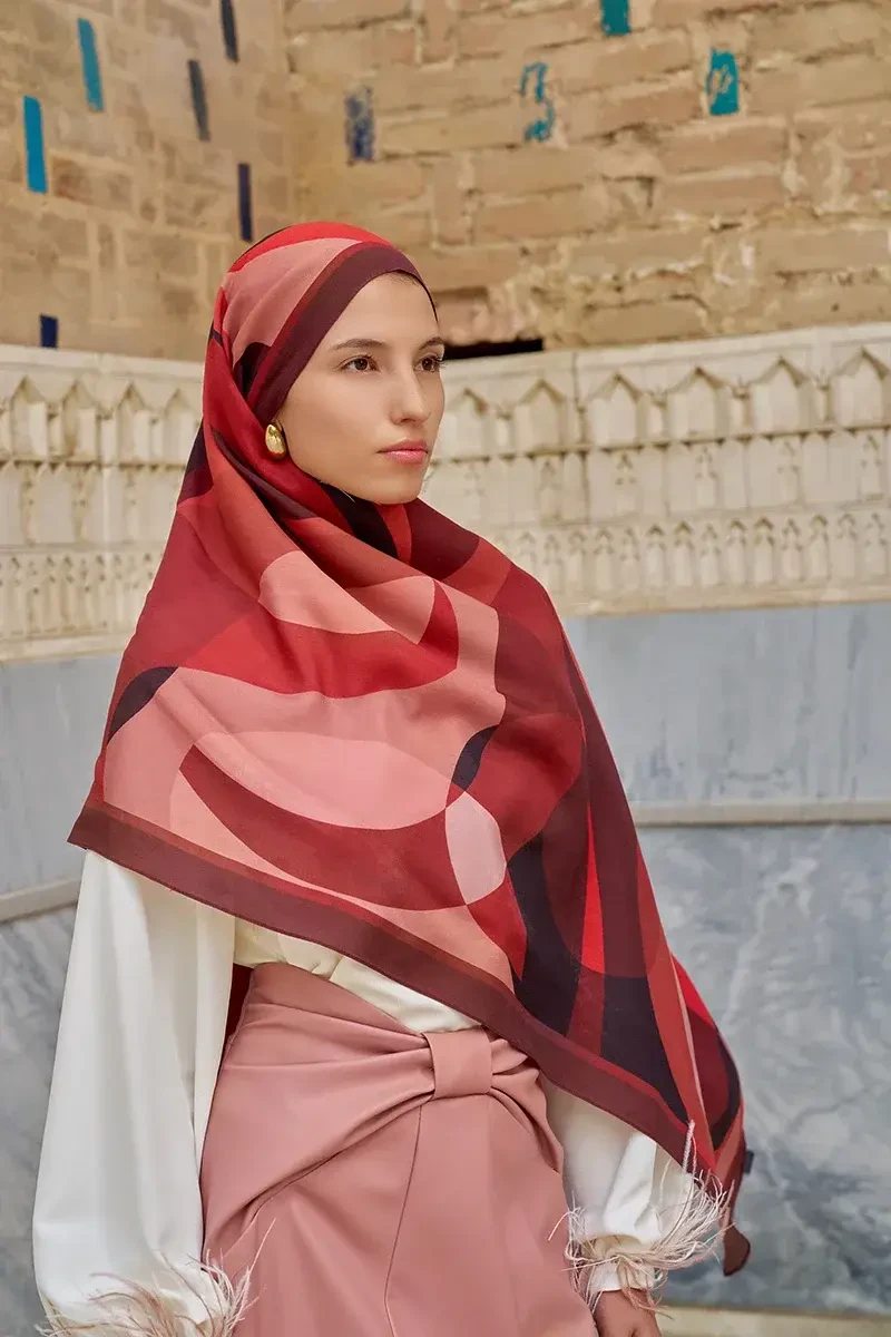 Ashen Floş Viskon Şal - Bordo - ED SCARF