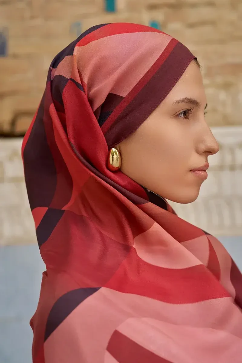 Ashen Floş Viskon Şal - Bordo - ED SCARF