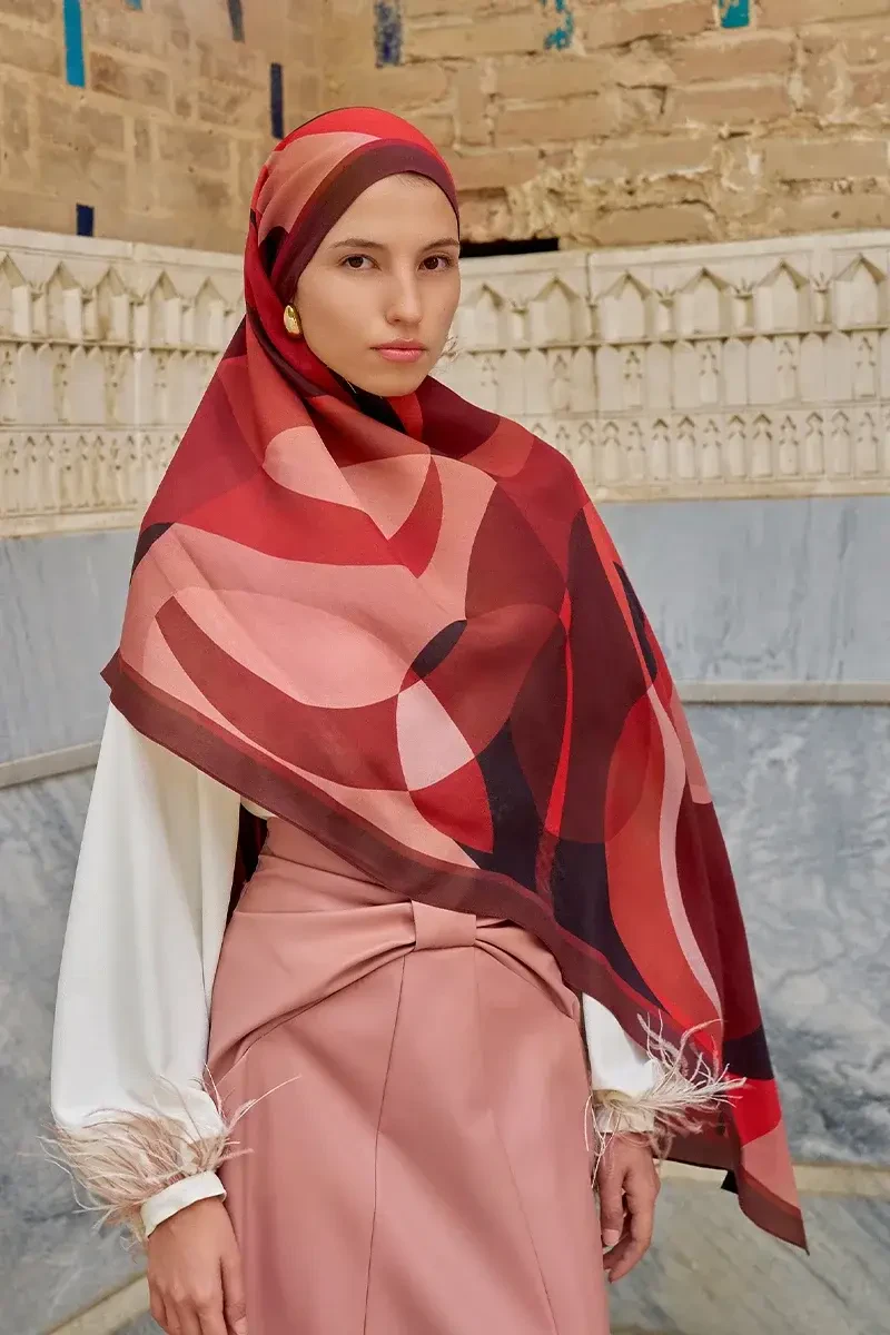 Ashen Floş Viskon Şal - Bordo - ED SCARF