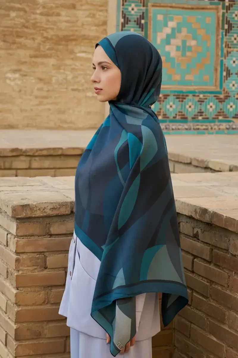 Ashen Floş Viskon Şal - Petrol - ED SCARF