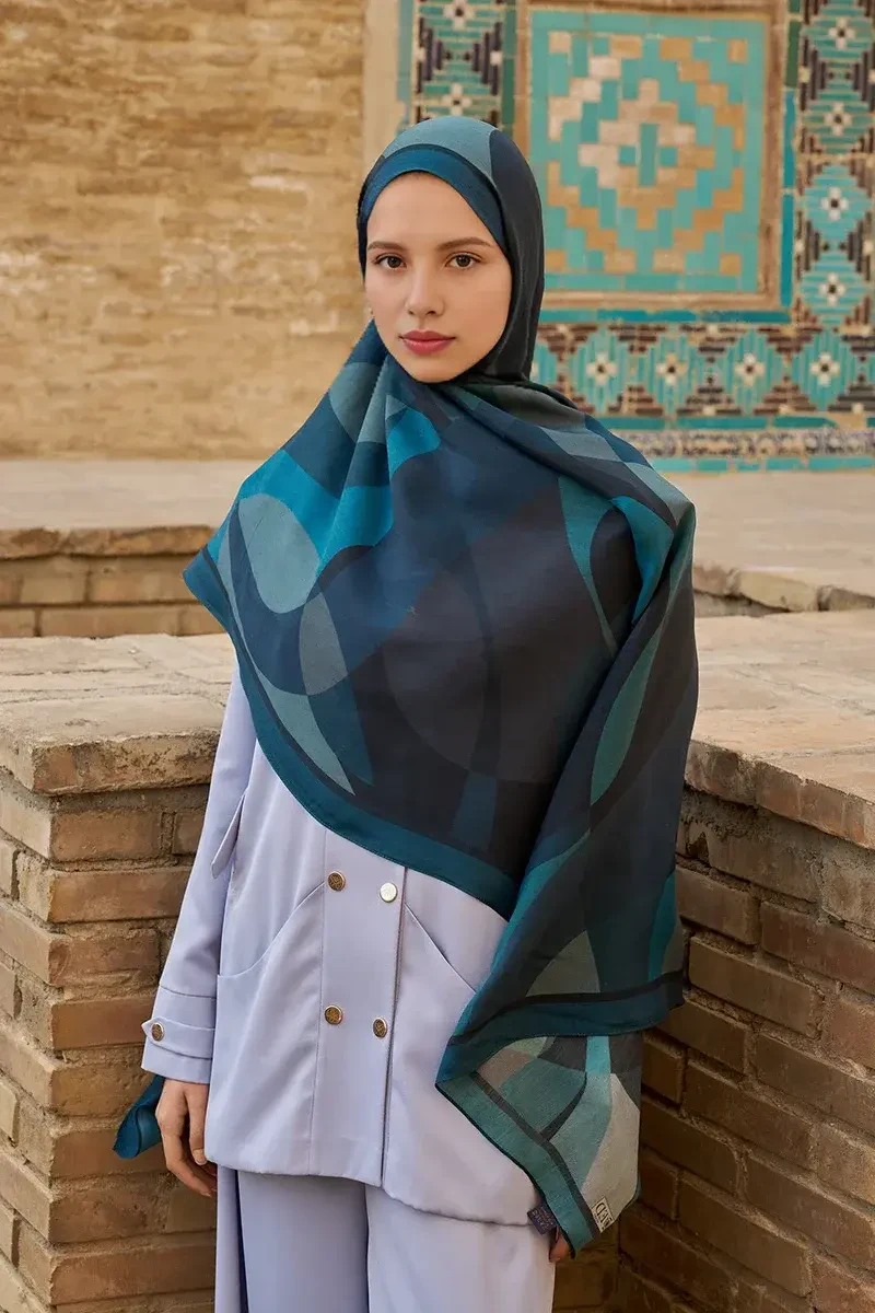 Ashen Floş Viskon Şal - Petrol - ED SCARF