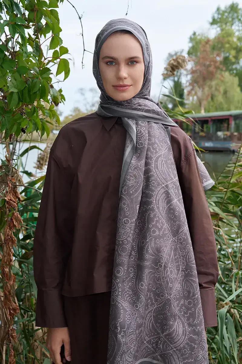 Astra Desen Pamuk İpek Şal - Kum - 1