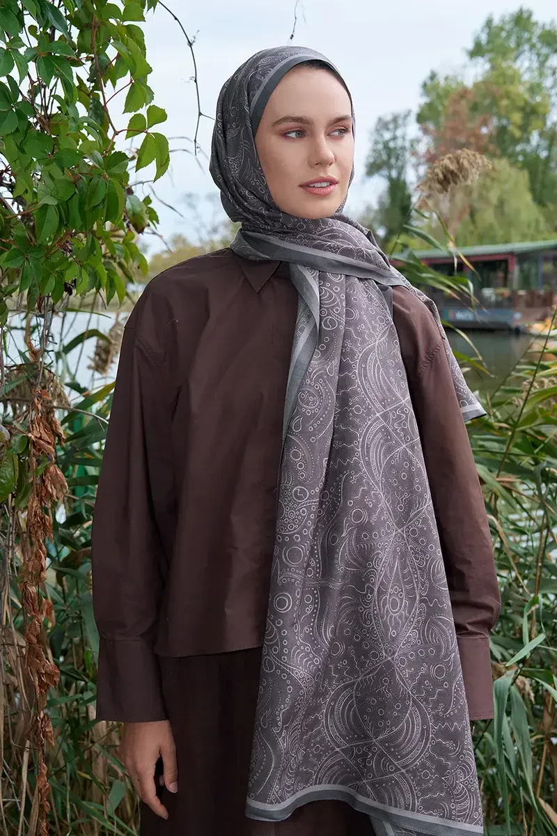 Astra Desen Pamuk İpek Şal - Kum - 2