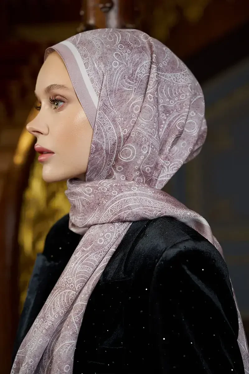 Astra Desen Pamuk İpek Şal - Pembe - 1