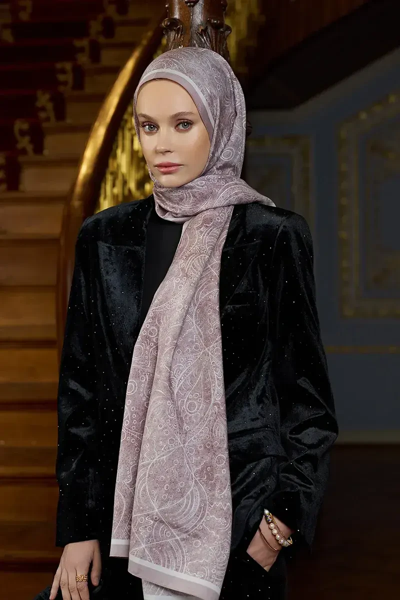 Astra Desen Pamuk İpek Şal - Pembe - 2