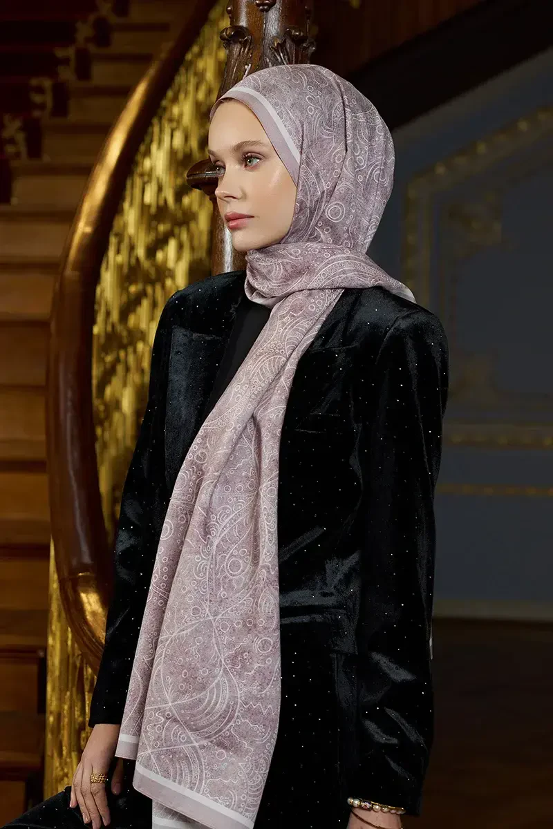 Astra Desen Pamuk İpek Şal - Pembe - 3