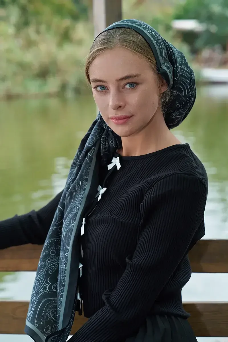 Astra Desen Pamuk İpek Şal - Siyah - 3