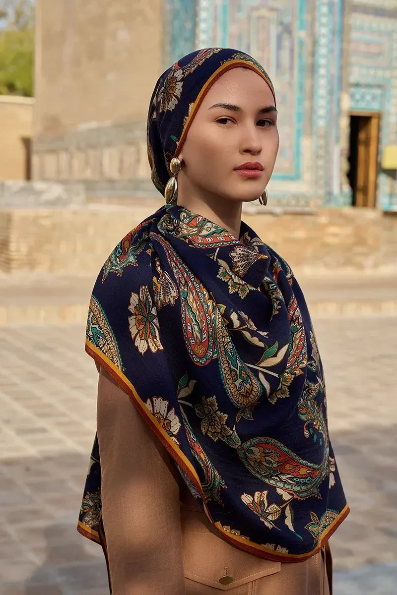 Bade Yün İpek Şal - Lacivert - ED SCARF