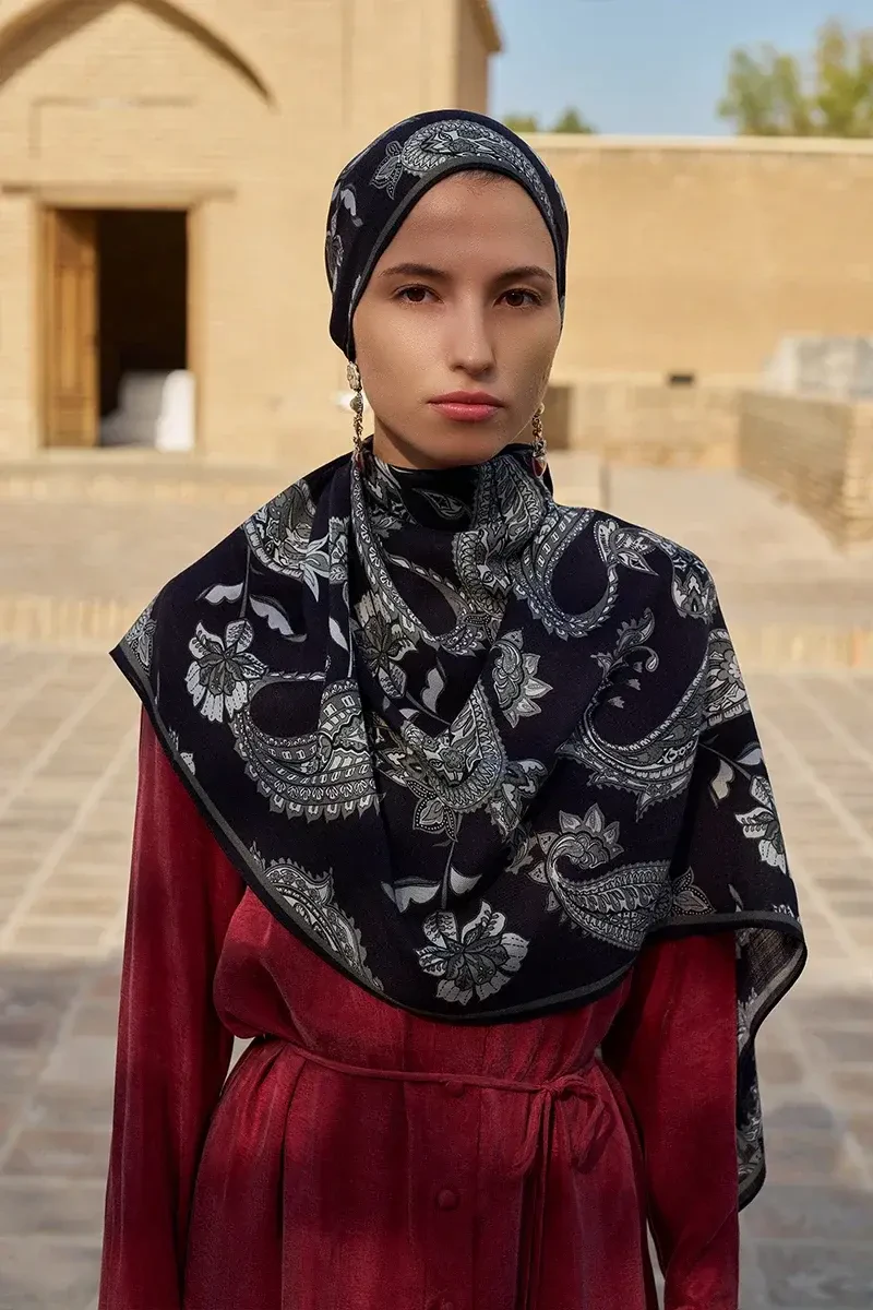Bade Yün İpek Şal - Siyah - 1