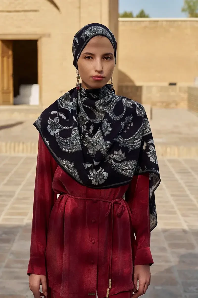 Bade Yün İpek Şal - Siyah - 4