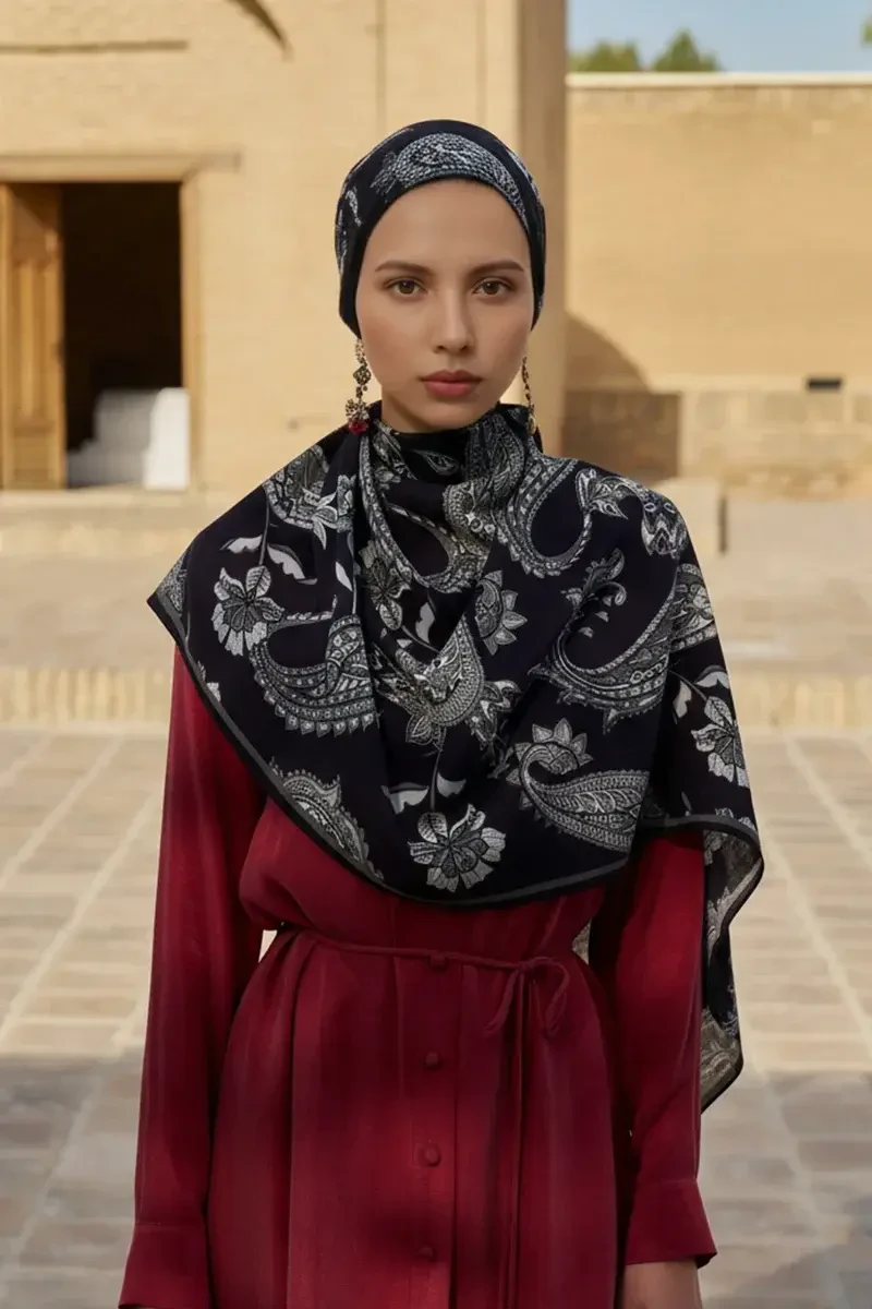 Bade Yün İpek Şal - Siyah - 1