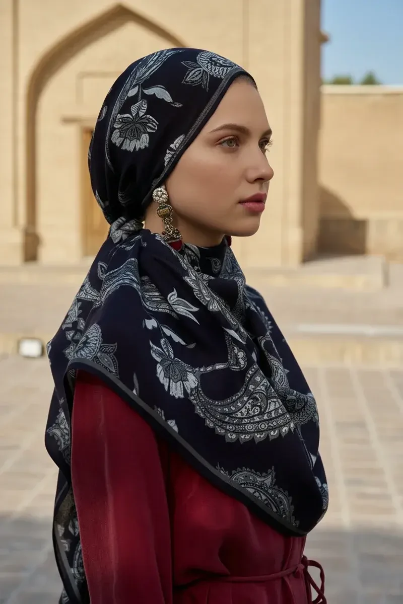 Bade Yün İpek Şal - Siyah - 3