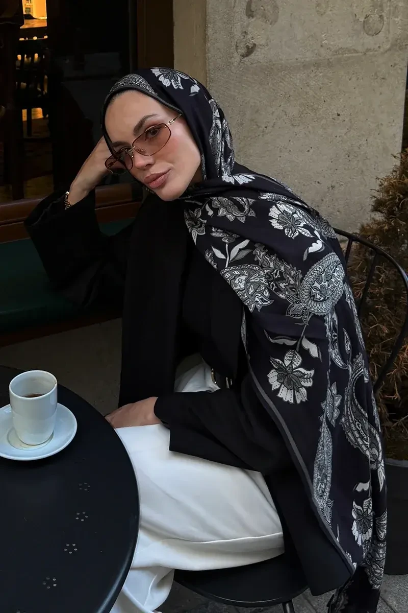Bade Yün İpek Şal - Siyah - ED SCARF