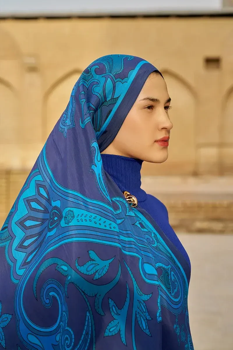 Bramble Floş Viskon Şal - Gece Mavisi - ED SCARF