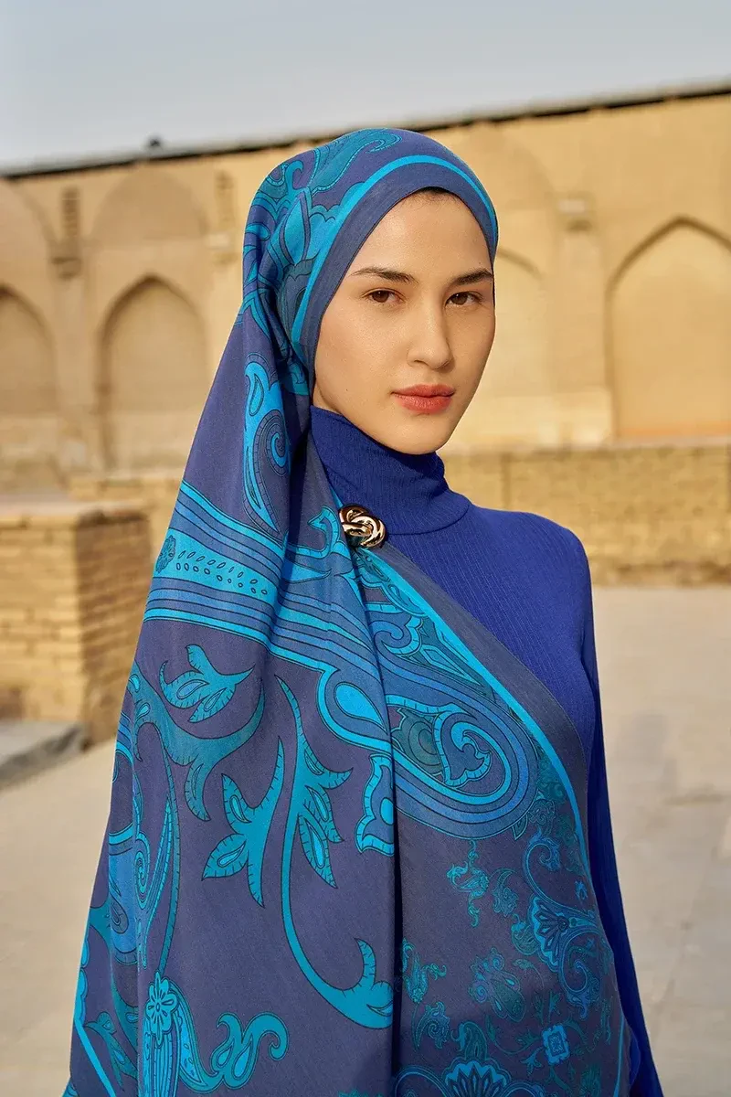 Bramble Floş Viskon Şal - Gece Mavisi - 4