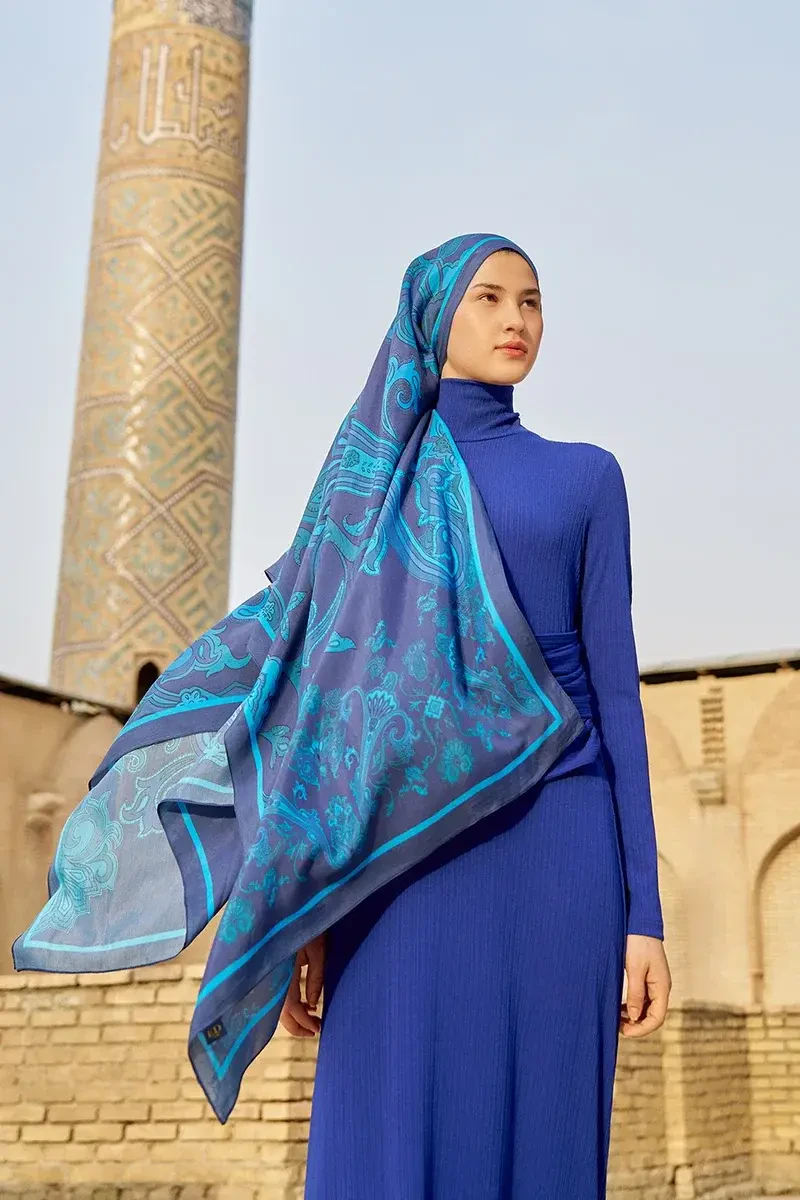 Bramble Floş Viskon Şal - Gece Mavisi - ED SCARF