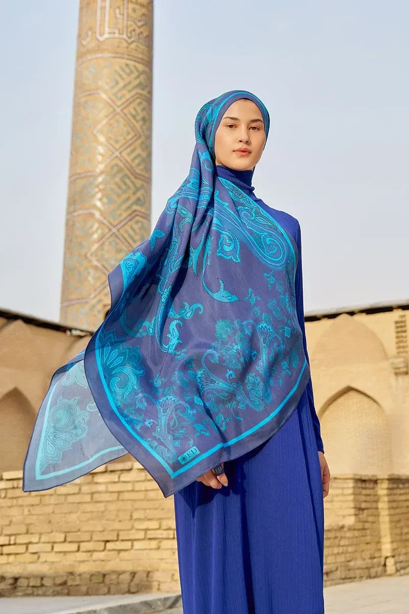 Bramble Floş Viskon Şal - Gece Mavisi - ED SCARF