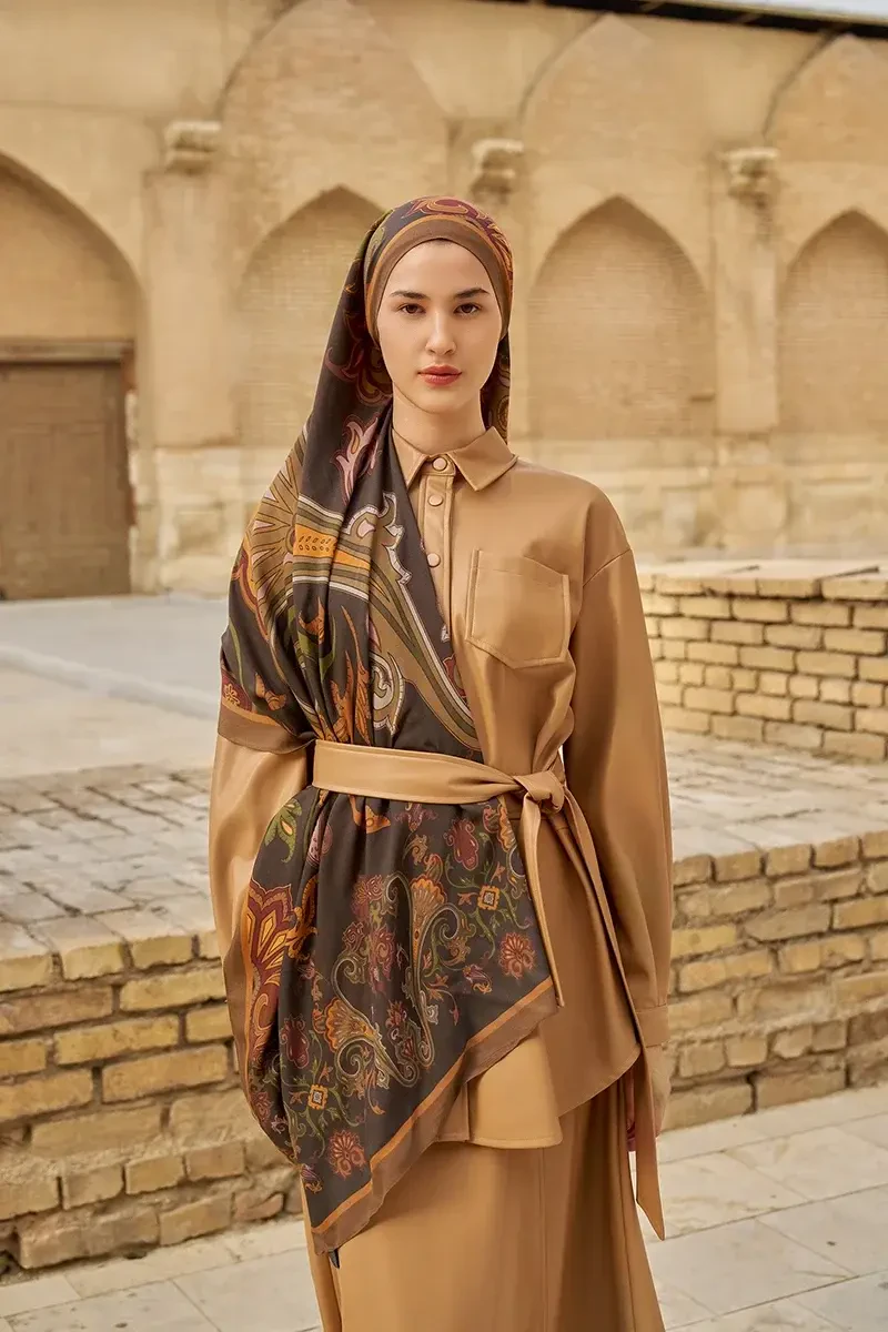 Bramble Floş Viskon Şal - Kahverengi - ED SCARF