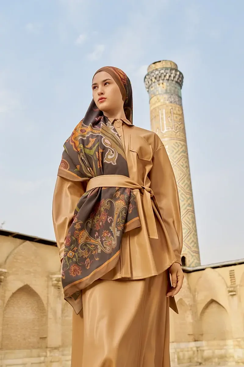 Bramble Floş Viskon Şal - Kahverengi - ED SCARF