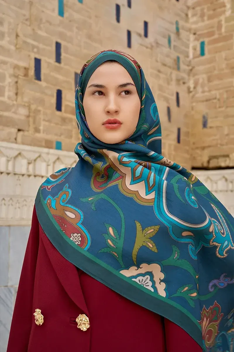 Bramble Floş Viskon Şal - Petrol - 2