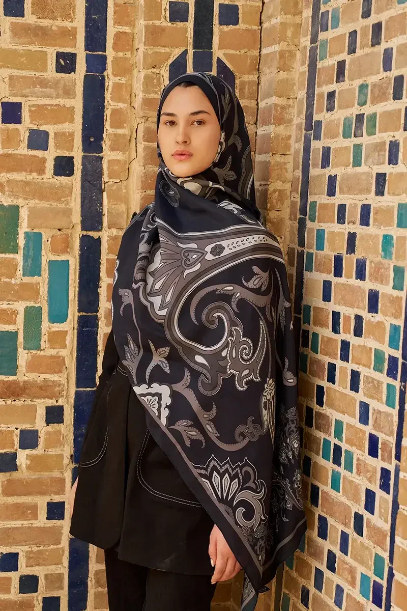 Bramble Floş Viskon Şal - Siyah - ED SCARF