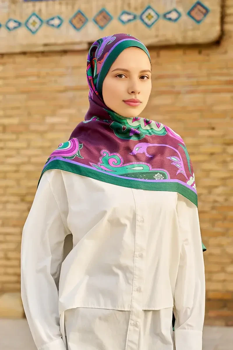 Bramble Floş Viskon Şal - Yeşil / Mor - ED SCARF