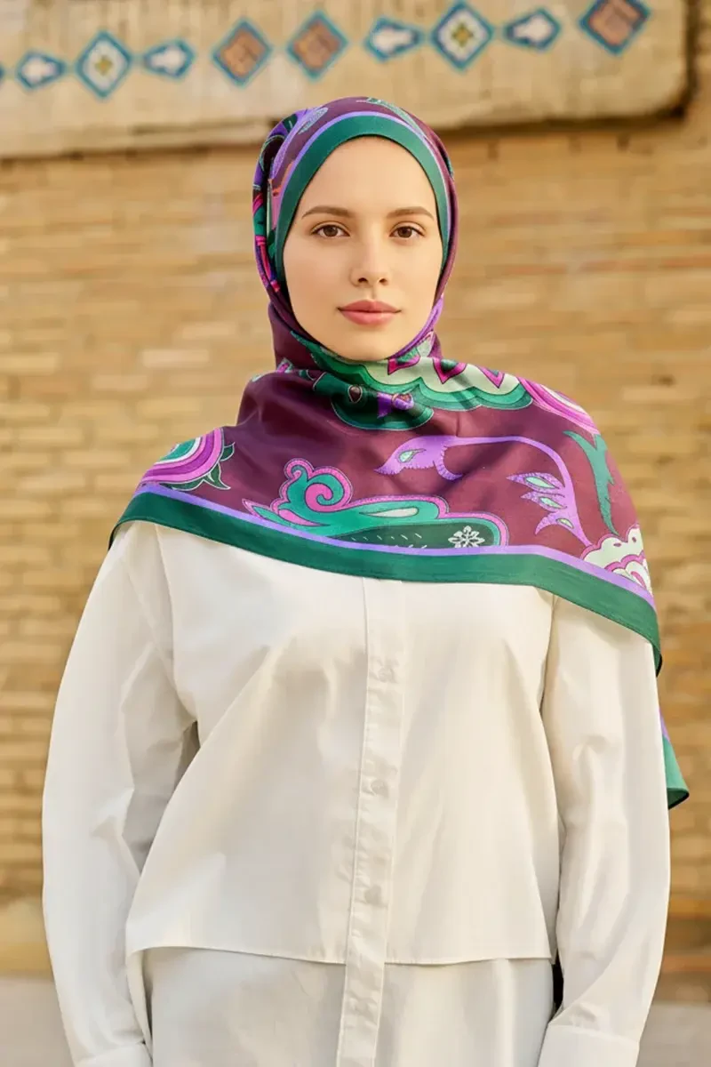 Bramble Floş Viskon Şal - Yeşil / Mor - ED SCARF