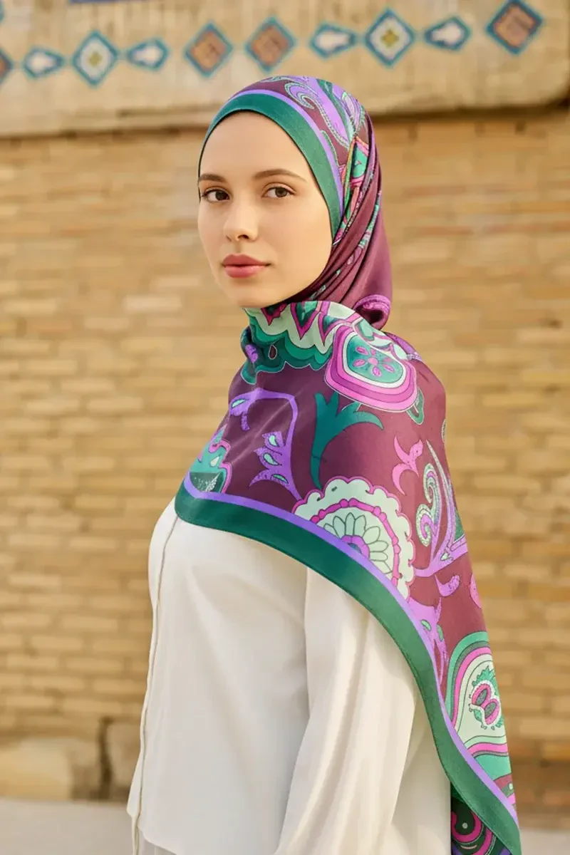 Bramble Floş Viskon Şal - Yeşil / Mor - ED SCARF