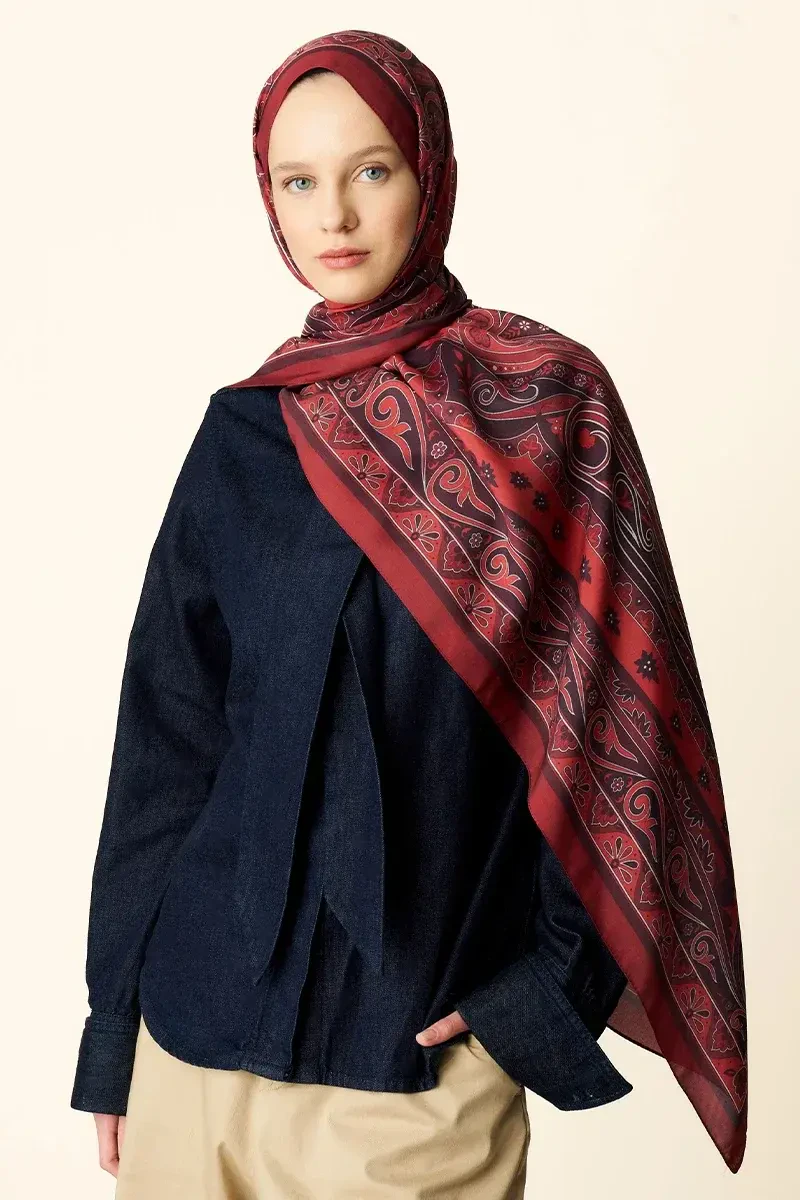 Bright Floş Viskon Şal - Bordo - ED SCARF