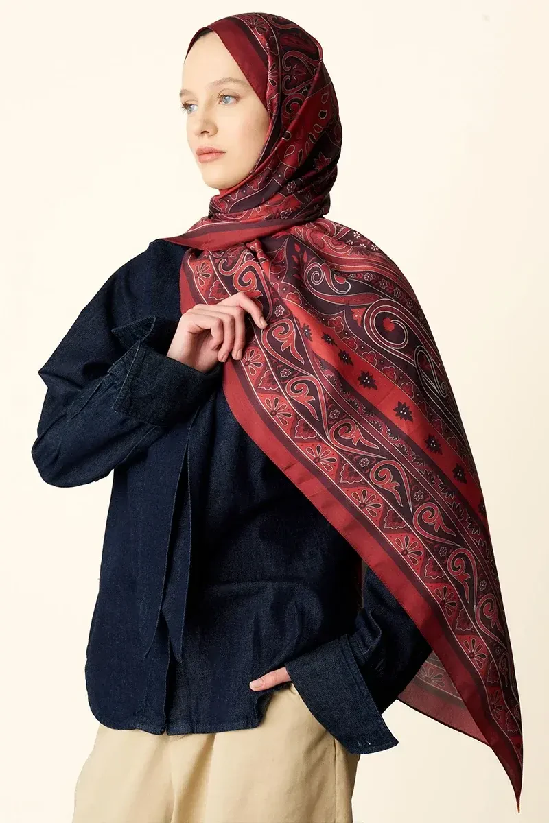 Bright Floş Viskon Şal - Bordo - 3