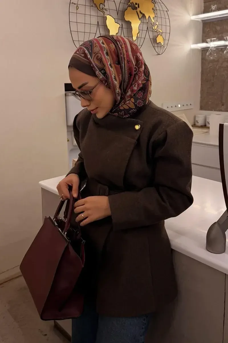 Bright Floş Viskon Şal - Kahverengi - ED SCARF