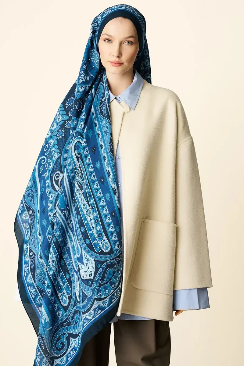 Bright Floş Viskon Şal - Lacivert - ED SCARF