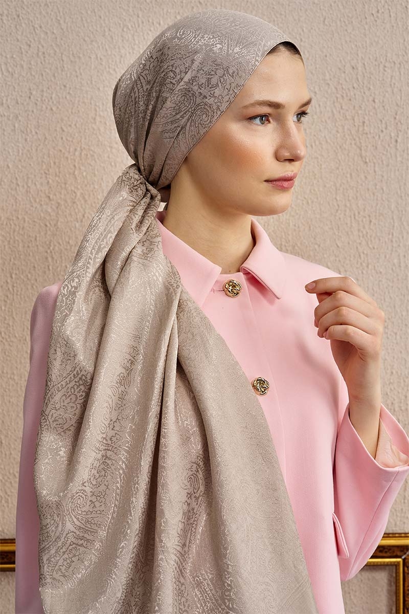 Çift Taraflı Etnik Desen Şal - Bej - 1
