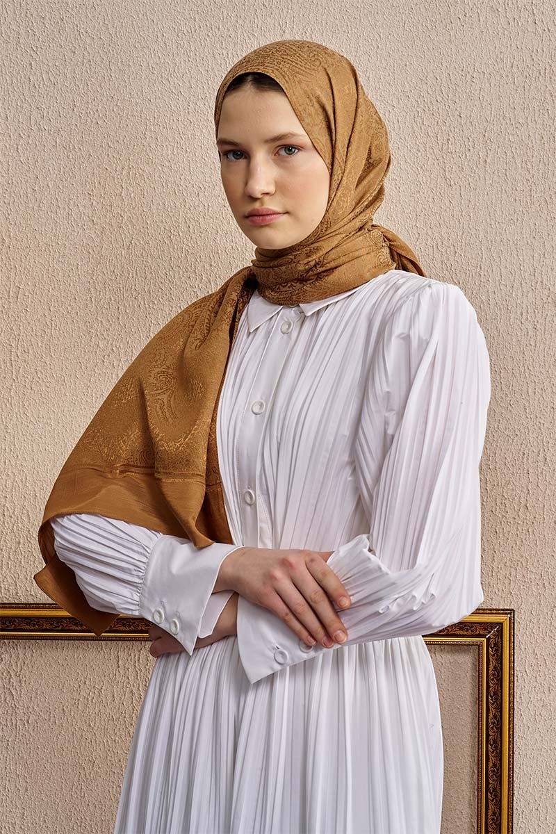 Çift Taraflı Etnik Desen Şal - Camel - 2