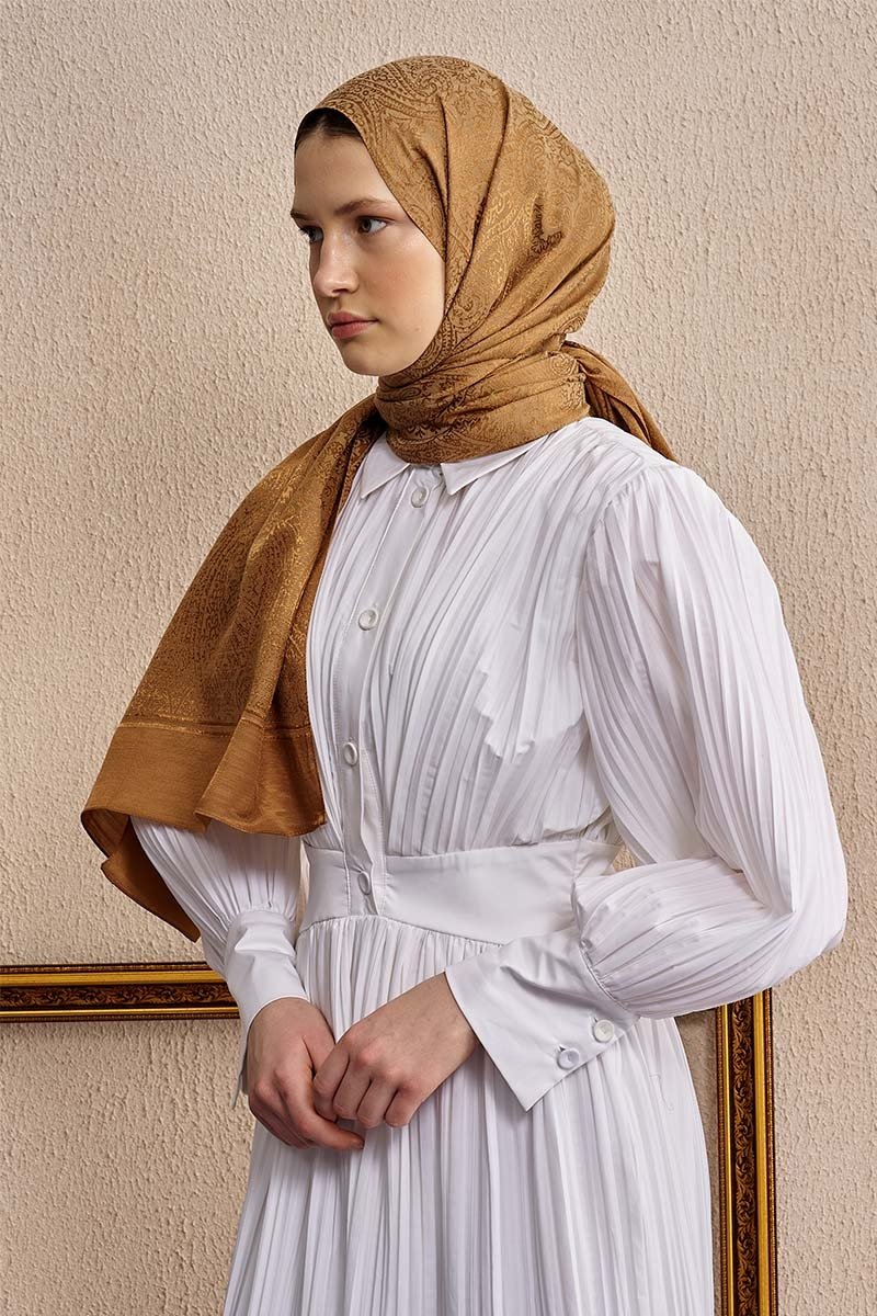 Çift Taraflı Etnik Desen Şal - Camel - 3