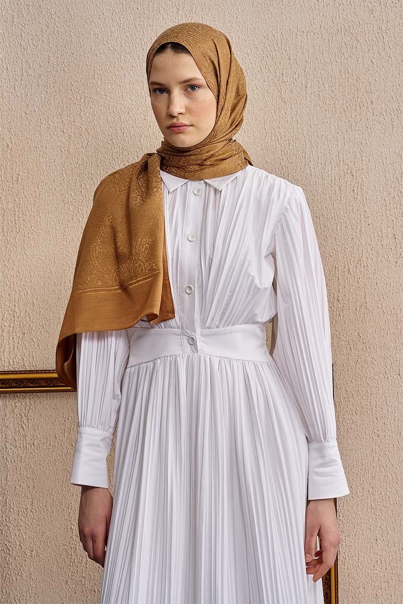 Çift Taraflı Etnik Desen Şal - Camel - 4
