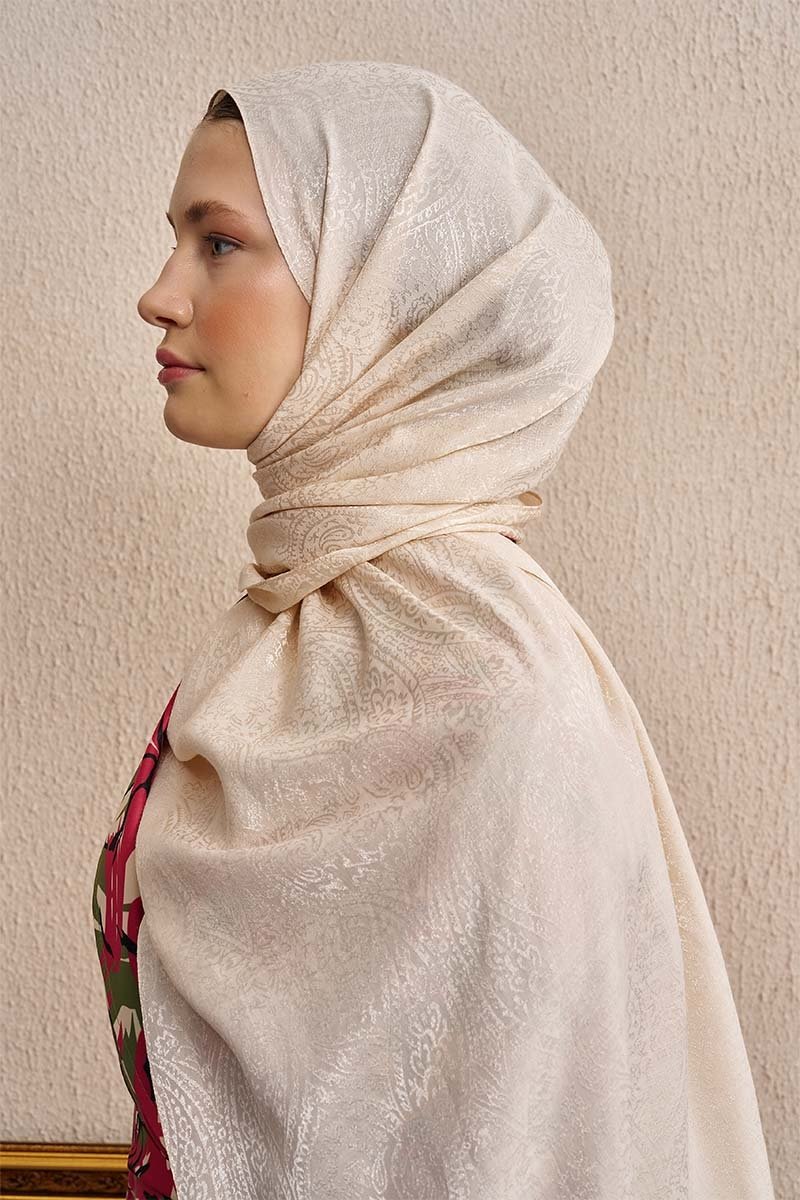 Çift Taraflı Etnik Desen Şal - Krem - 3