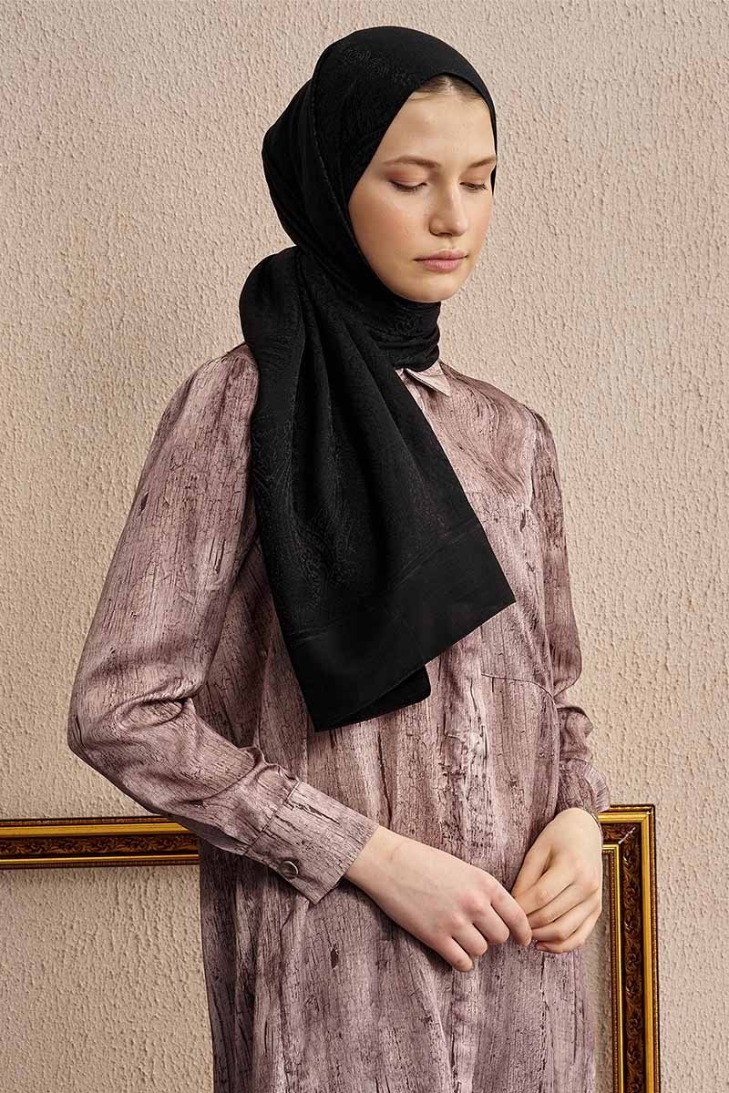 Çift Taraflı Etnik Desen Şal - Siyah - 4