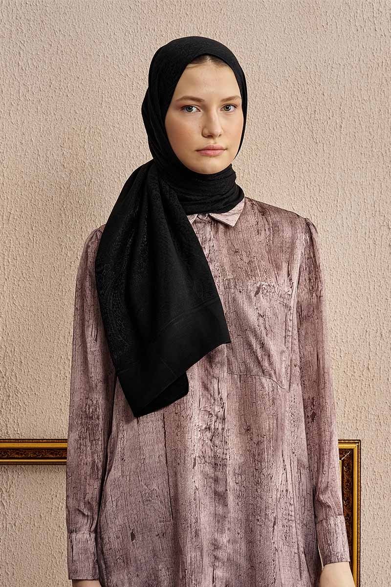 Çift Taraflı Etnik Desen Şal - Siyah - 1