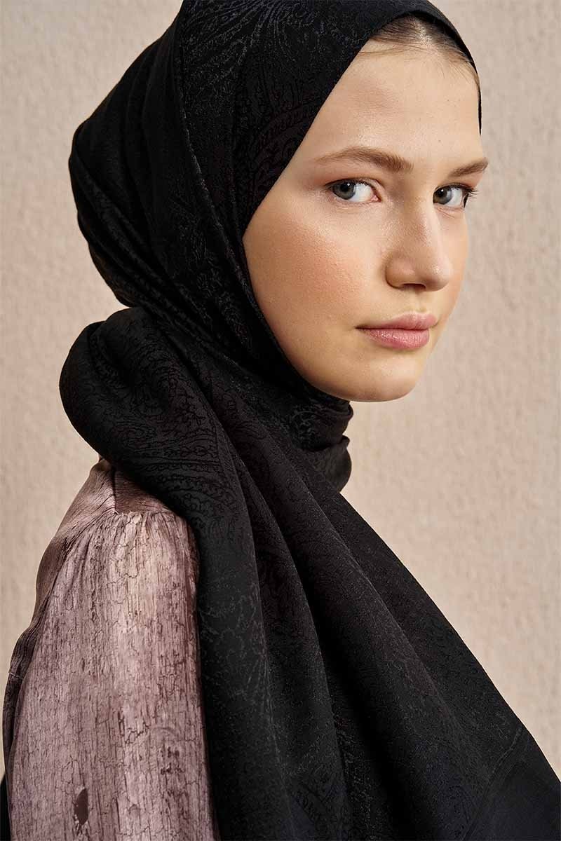 Çift Taraflı Etnik Desen Şal - Siyah - 3