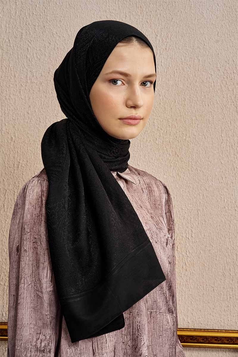 Çift Taraflı Etnik Desen Şal - Siyah - 2