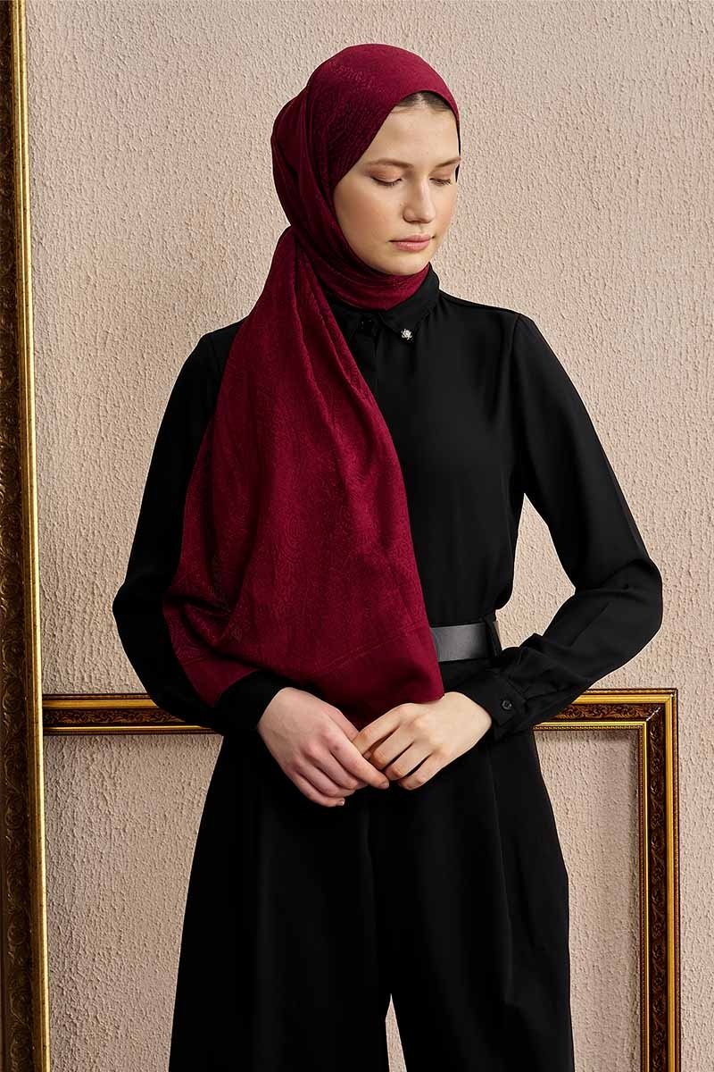 Çift Taraflı Etnik Desen Şal - Vişne Çürüğü - 2