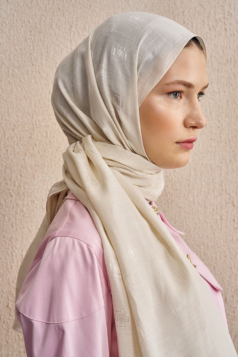 Çift Taraflı Logo Desen Şal - Kırık Beyaz - 2