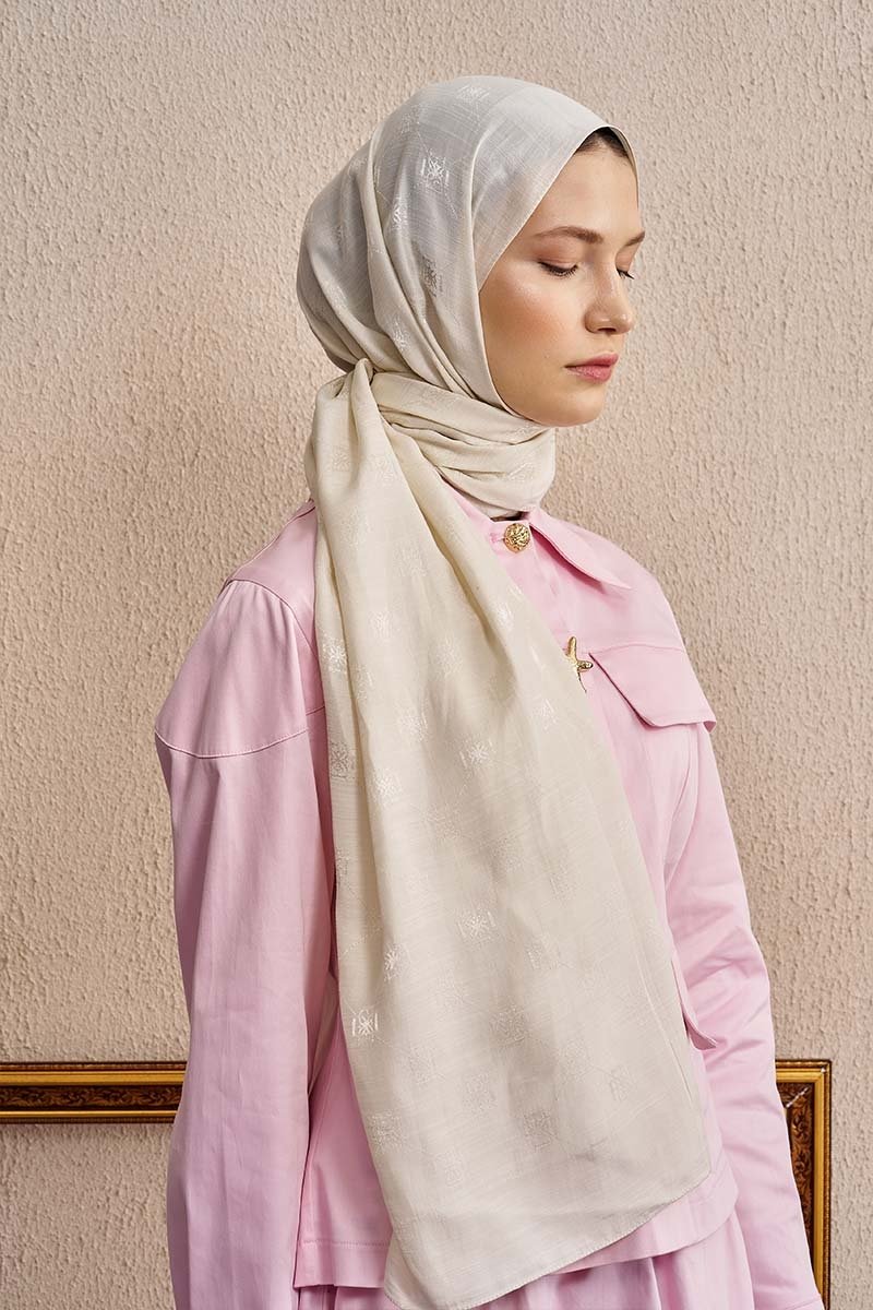 Çift Taraflı Logo Desen Şal - Kırık Beyaz - 3