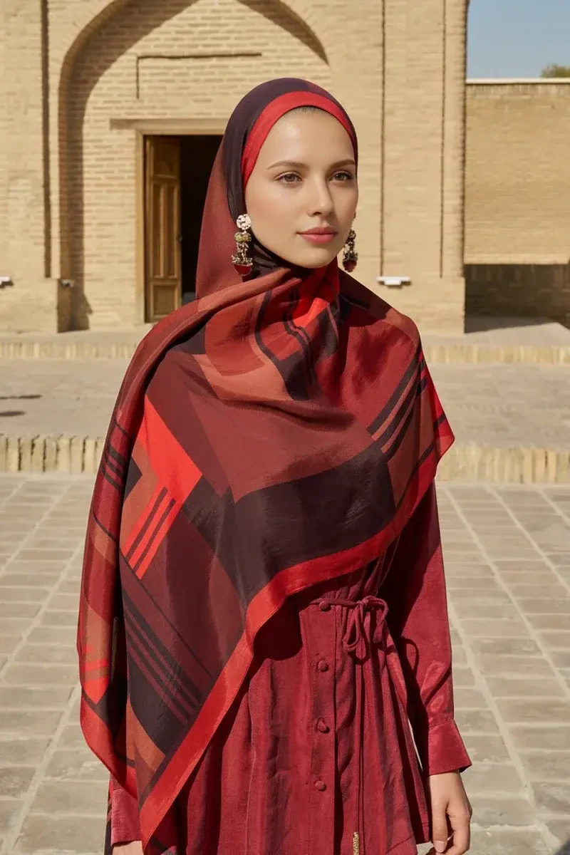 Clover Floş Viskon Şal - Kırmızı - 3