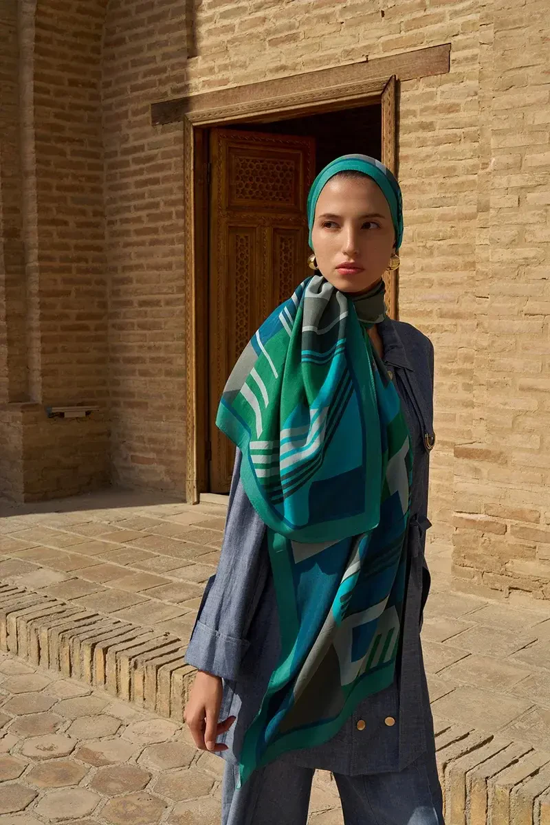 Clover Floş Viskon Şal - Turkuaz - ED SCARF