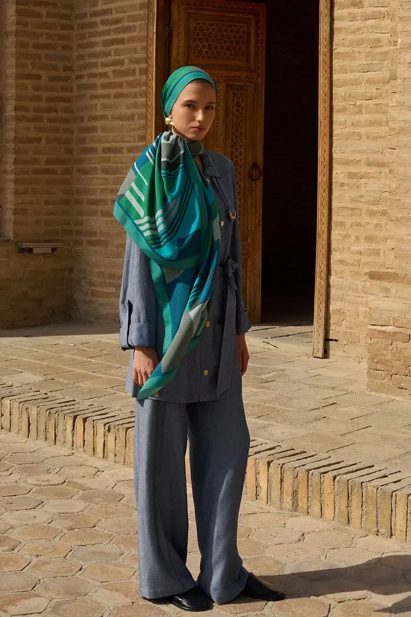 Clover Floş Viskon Şal - Turkuaz - ED SCARF