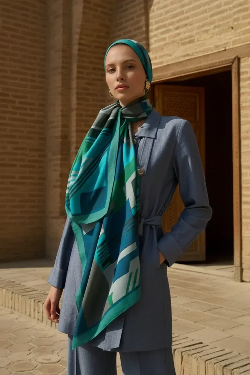 Clover Floş Viskon Şal - Turkuaz - 1