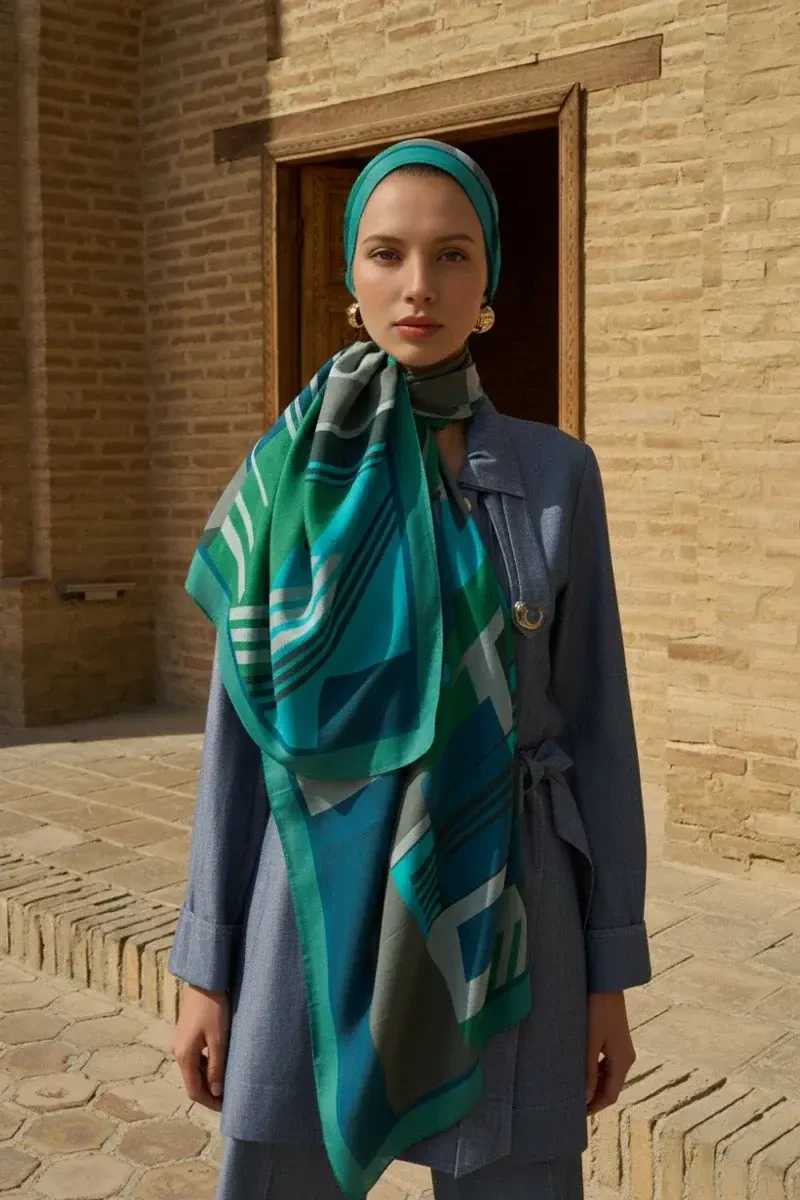 Clover Floş Viskon Şal - Turkuaz - 2