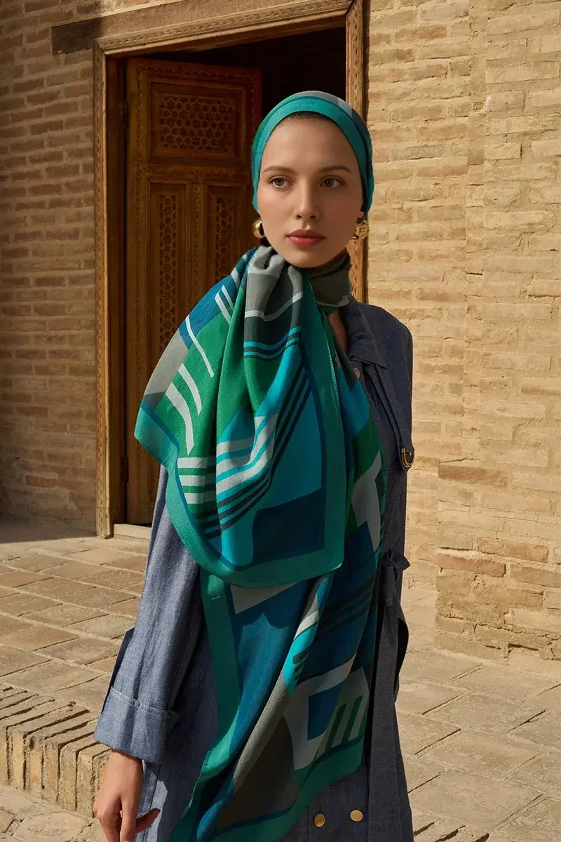 Clover Floş Viskon Şal - Turkuaz - 3